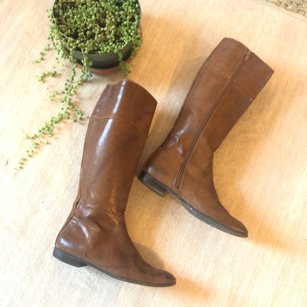 Brown leather riding boots